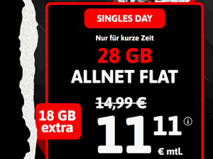 Zum Beitrag: BLACKSIM Singles Day Aktionstarif für 11,11 Euro mit 28 GB Datenvolumen