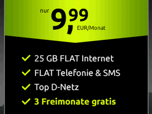 Zum Beitrag: crash Allnet-Flat 25 GB für 9,99 € im Monat – und zum Start 3 Freimonate [Ø: 9,57 € mtl.]