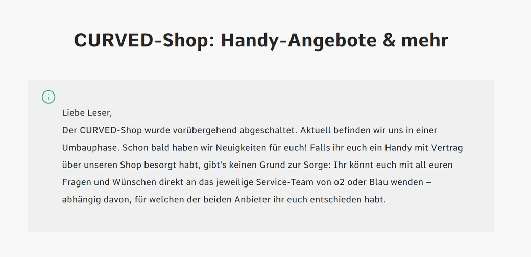 Plötzlich weg: Der CURVED-Shop von Telefónica ist vorübergehend abgeschaltet worden Plötzlich weg: Der CURVED-Shop von Telefónica ist vorübergehend abgeschaltet worden
