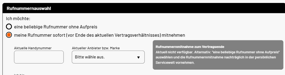Im Bestellprozess steht's: Die Drillisch Rufnummernmitnahme erfolgt aktuell nur nachträglich über die Servicewelt der jeweiligen Marke