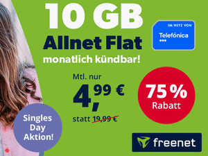 Zum Beitrag: Telefónica Allnet-Flat 10 GB: Monatlich kündbare Allnet-Flat für 4,99 € im Monat