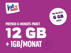 Zum Beitrag: ja! mobil: Prepaid 6-Monats-Paket bis 1.12.2024 mit 6x 1 GB Datenvolumen extra