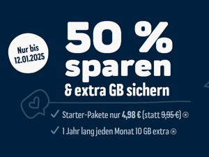 ja! mobil Startpaket mit 50% Rabatt für 4,98 € und 10 GB Extra-Datenvolumen bis 12.1.2025