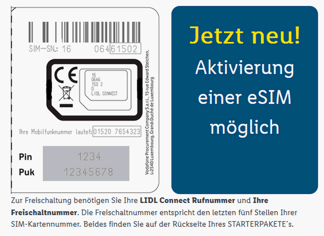 Bei der Freischaltung der LIDL Connect Karte kannst du neuerdings eine eSIM auswählen Bei der Freischaltung der LIDL Connect Karte kannst du neuerdings eine eSIM auswählen