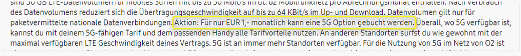 In den Fußnoten versteckt: o2-5G-Option für 1 € monatlich In den Fußnoten versteckt: o2-5G-Option für 1 € monatlich