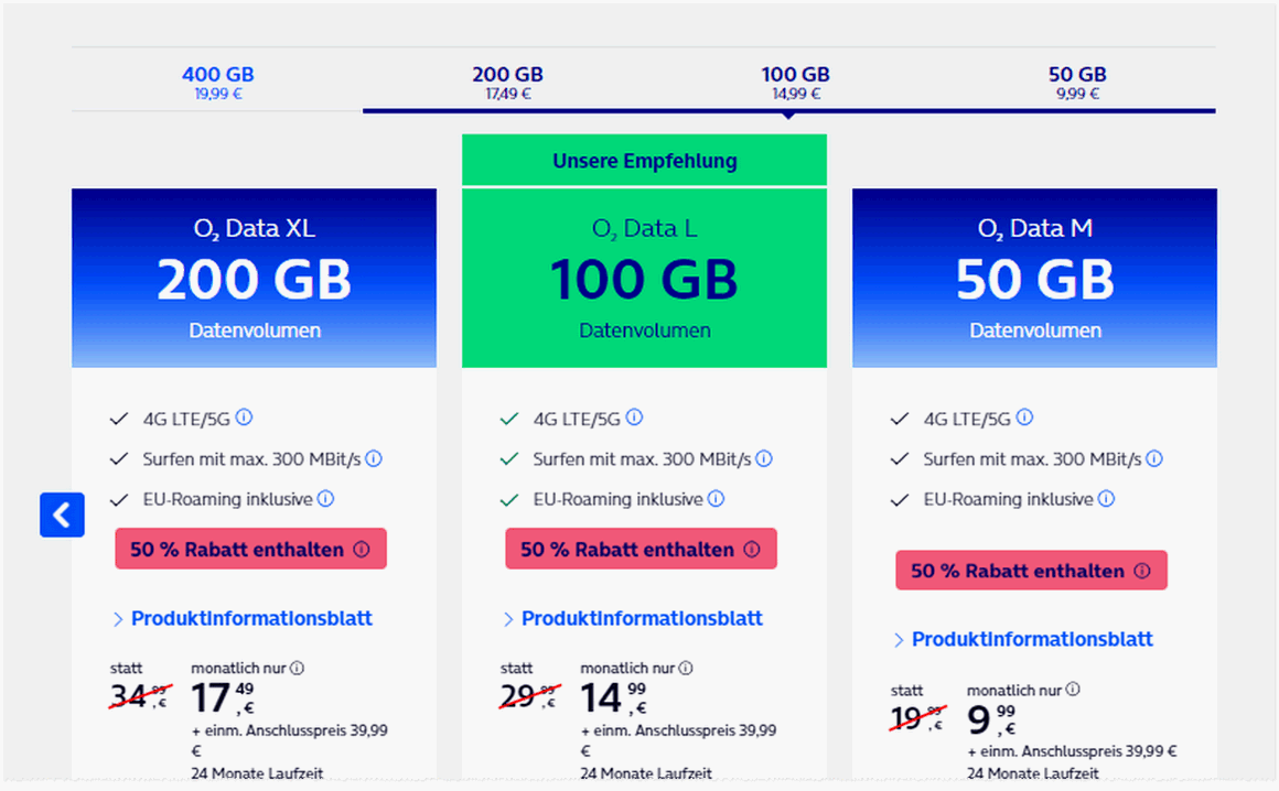 o2 Data L Angebot für 14,99 € im Monat o2 Data L Angebot für 14,99 € im Monat