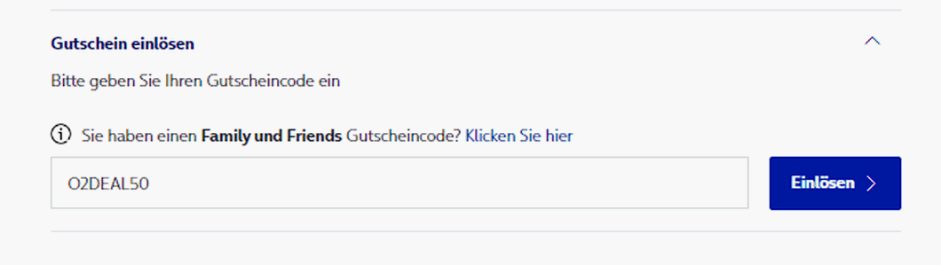 Den Rabatt bekommst du nur bei Eingabe des Gutscheincodes O2DEAL50