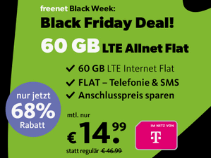 Zum Beitrag: Telekom green LTE 60 GB: Allnet-Flat im Telekom-Netz für 14,99 € im Monat als Black Friday Mega-Deal – bis max. 27.11.2023