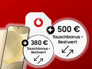 Zum Beitrag: Vodafone Tauschbonus: 380 € fürs Galaxy S24 (Plus) oder 500 € fürs Galaxy S24 Ultra als garantierte Altgeräteprämie
